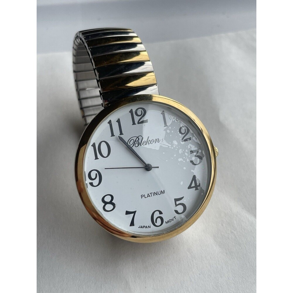 VTG Blekon Platinum Watch Silver And Gold Band Made In Japan Work Wear Fashion